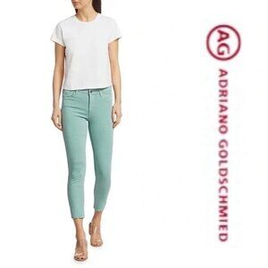 AG Adriana Goldshmied Prima Sateen Mid-Rise Cigarette Pants Sz 30R in Mint‎ Jade